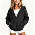 thumbnail image 4 of Girls Half Zip Hoodie Long Sleeve Casual Loose Fit Fashion Kids Hooded Sweatshirt Black 3-4 Years, 4 of 5