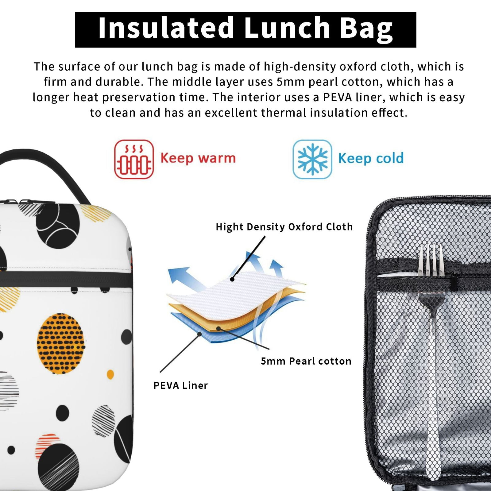 Lunch Bag For Women Men Insulated Portable Lunch Box Bento Box Office Picnic Travel Cooler Bag Geometric Sports Balls Minimalist Vector White Background