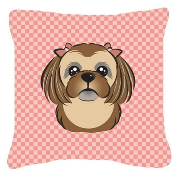 Checkerboard Print With Dog Fabric Decorative Pillow