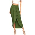 thumbnail image 2 of Women's Asymmetrical Midi Skirt, High Waist Draped Casual Skirt with Wrap Waist, Solid Color Elastic Waist Maxi Skirt for Daily Wear, Spring, Summer and Autumn Green M, 2 of 8