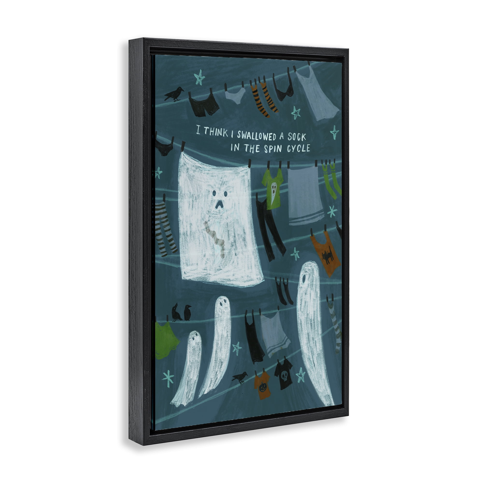 Stupell Industries Spooky Laundry Mystery Holiday Painting Black Floater Framed Canvas Art Print Wall Art, 21 x 31