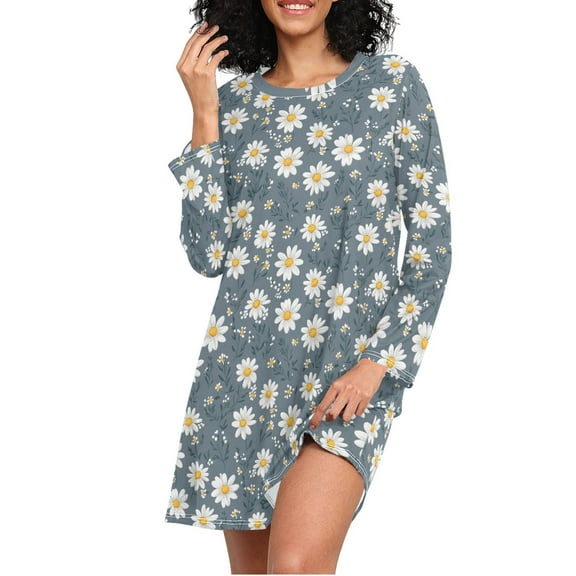 joogoo Daisy Floral Women's Long Sleeve Nightgown Sleepwear L