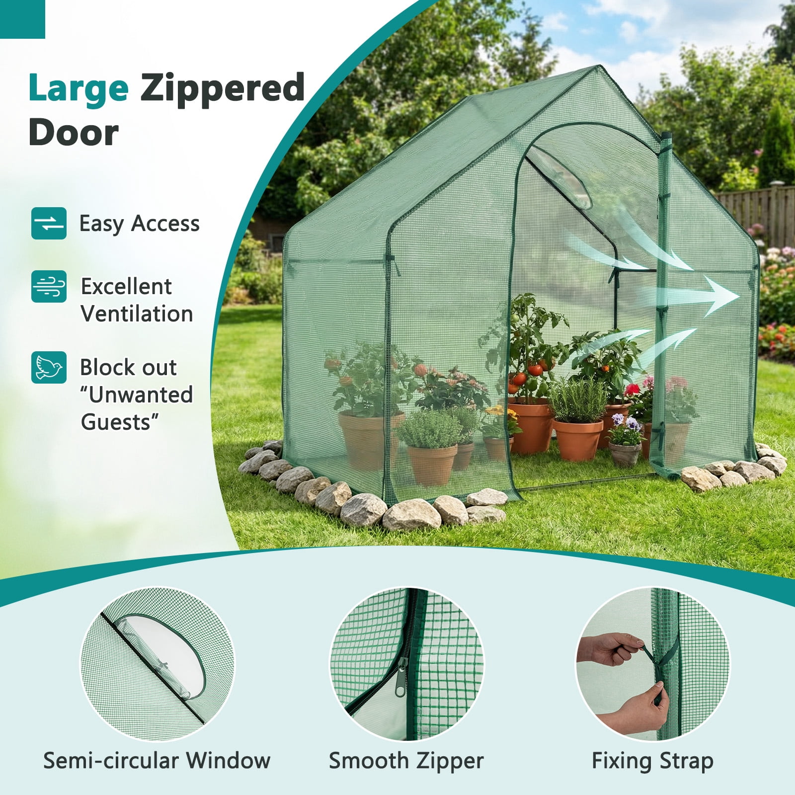 Costway 6 x 3 x 5.5FT Mini Walk-in Greenhouse with PE Cover Rustproof PE-Coated Metal Frame