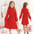 thumbnail image 6 of Actgleam Girls Mesh Long Sleeve Dress Crew Neck A-Line Party Belted Dresses,D Red,6-7Years, 6 of 9