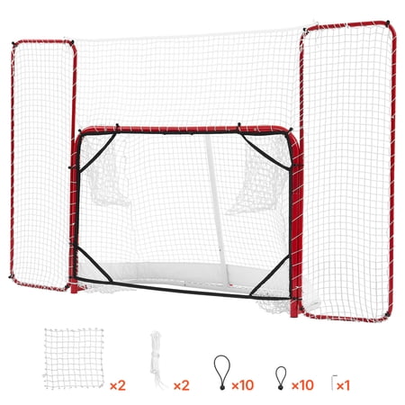 KFFKFF 10x6FT Hockey Goal with Backstop and Targets, Lightweight Steel Frame Training Set, Durable Net for Indoor & Outdoor Practice, Easy to Assemble, White and Red Design