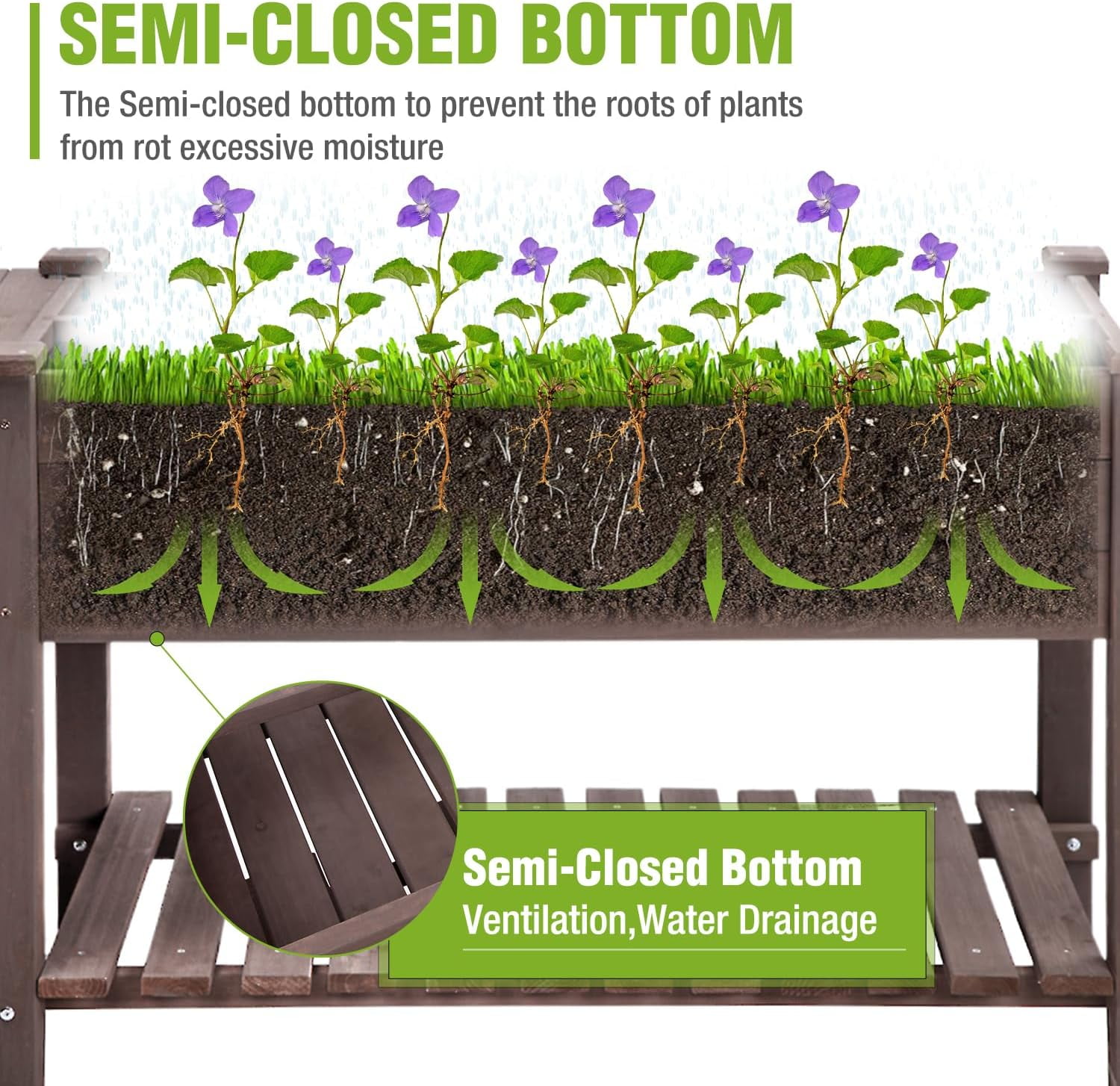 MEDEHOO Elevated Wooden Planter Box with Locking Casters - 52.7" L x 22" W x 30" H Raised Garden Bed, Removable Liner & 230lb Weight Capacity for Outdoor Plants