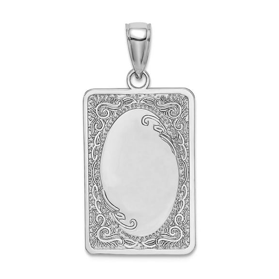 14k White Gold Rectangular High Polish and Engraved Charm 21.7x14.2mm Wide 0.65mm Thick Pendant Necklace for Women