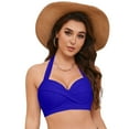 thumbnail image 3 of Gubotare Halter Top Swimsuits for Women Bikini Top - Push Up, Halter, Retro, Padded Swimsuit Top(Blue,XL), 3 of 9