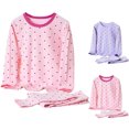 thumbnail image 4 of SERTG Kids Heart Print Thermal Underwear Set Long Sleeve Round Neck Tops with Pants Fall Winter Soft Base Layer Homewear for Children 2-12 Years(Pink,2 Years), 4 of 4
