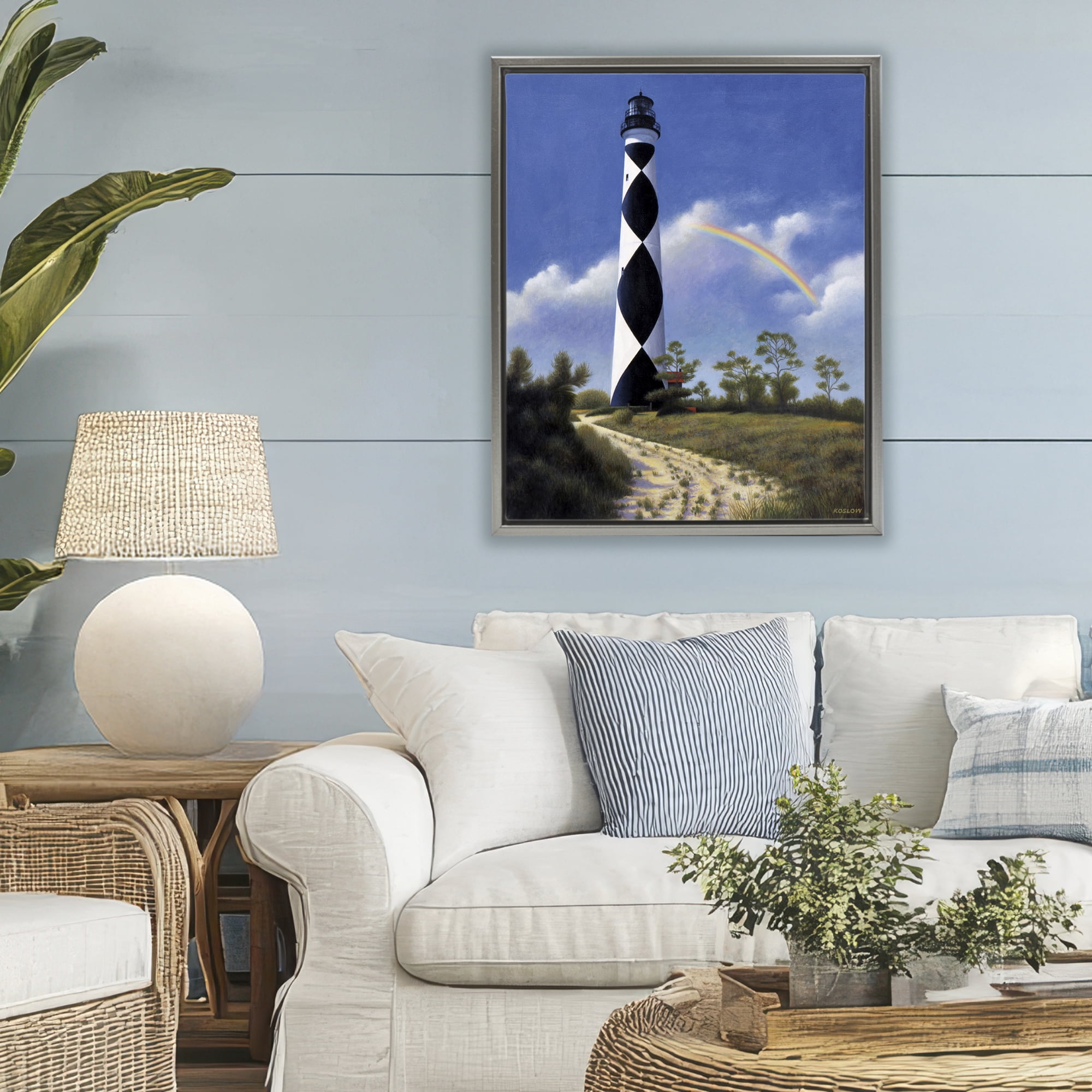 North Carolina Cape Lookout Gray Framed Floater Canvas Wall Art, design by Wind River Studios