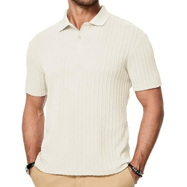 Stylish Mens Knit Polo Shirts Short Sleeve Button Down Golf Polo T-Shirts