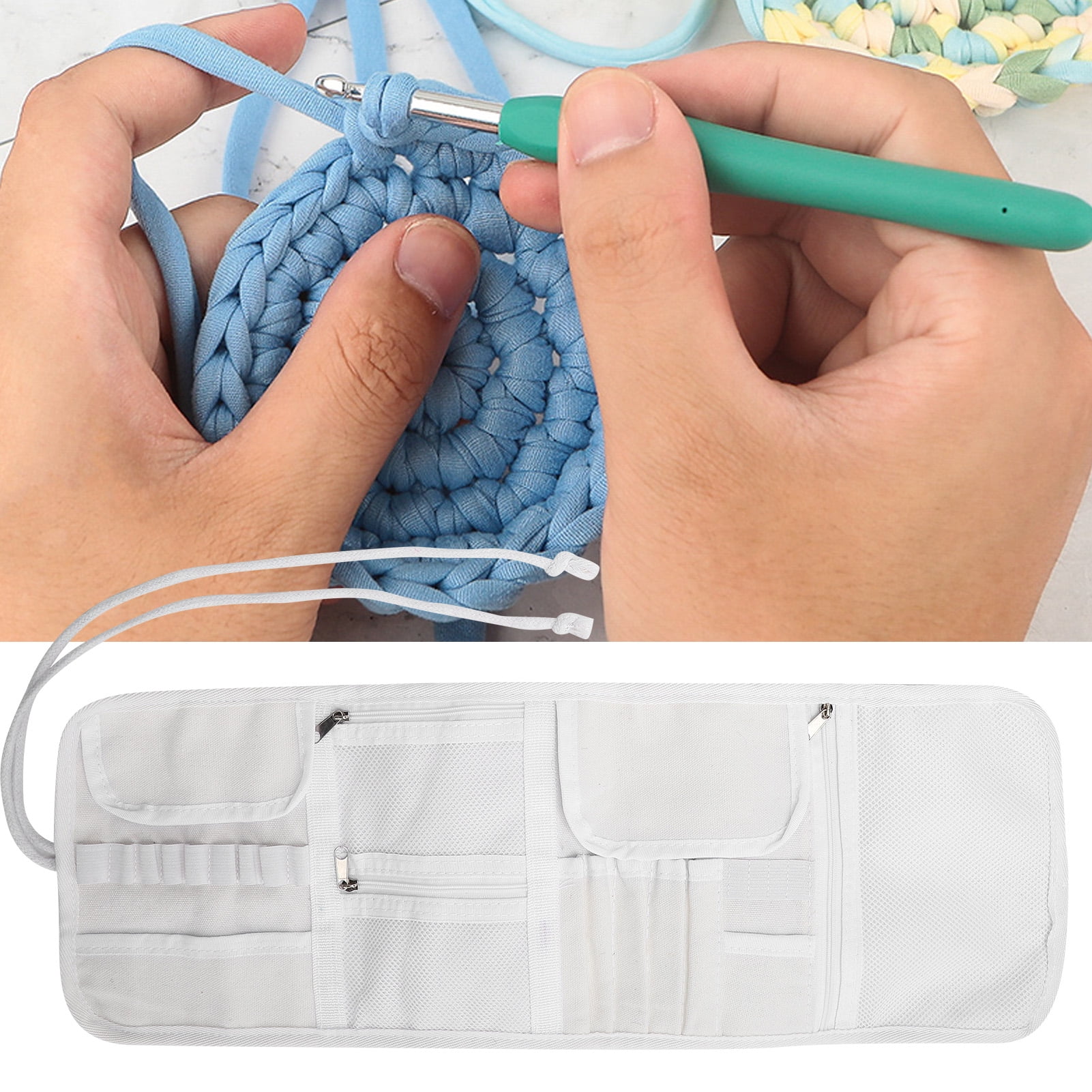 Étui à Roulettes Pour Aiguilles à Tricoter/Crochet - Organisateur Avec Poches Zippées - Tissu Oxford - 5