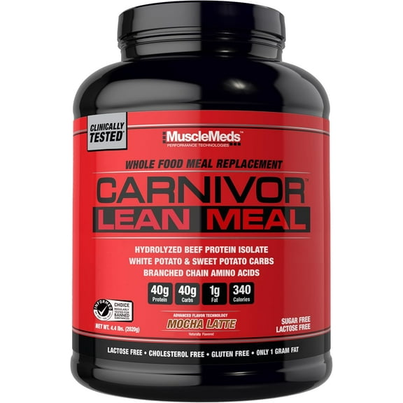 MuscleMeds Carnivor Lean Meal Shake – Whole Food Meal Replacement with Beef Protein Isolate, Sweet Potato, 40g Protein, Mocha Latte – 20 Servings
