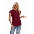thumbnail image 3 of Ronuti Womens Short Sleeve Tshirts Crew Neck Womens T-shirts with Side Shirring Cruise Clothes for Women Summer Burgundy T-shirts, 3 of 8