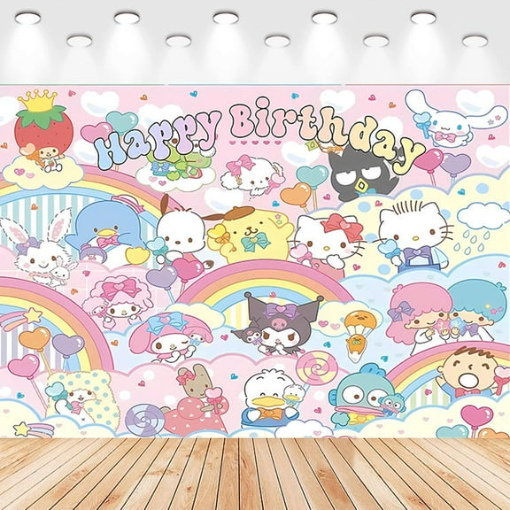 5 X3ft Sanrio Cartoon Birthday Party Decorations Supplies, Masks Party Photography Backdrop Photo Decor Banner, Kids Boys Baby Shower Photography Backdrop