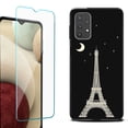 thumbnail image 1 of Slim-Fit Flexible TPU Gel Phone Case (black) for Samsung Galaxy A32 5G, with Tempered Glass Screen Protector, by OneToughShield ® - Eiffel Tower Moon, 1 of 3