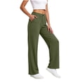 thumbnail image 6 of Nhthy Women's Summer Linen Loose Pants Straight Leg Trousers Button Elastic Waist Pockets Army Green M, 6 of 7