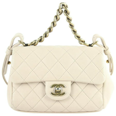 Classic Flap Quilted 2way Mini 2ce0110 Beige Leather Cross Body Bag