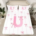 thumbnail image 2 of Castle Fairy Monogrammed Letter 4pcs Bed Sheets,Geometric Stripes King Sheets,Pink White Super Cozy Sheet Set,Breathable Kawaii Home Decor, 2 of 7