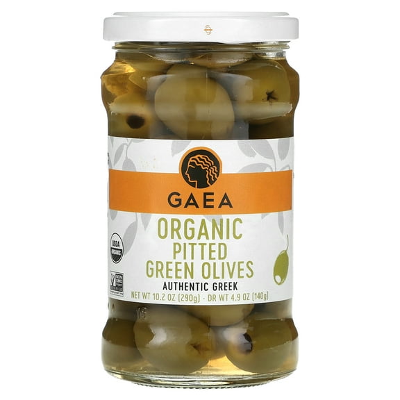 Gaea Organic Pitted Green Olives, 10.2 oz (290 g)