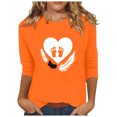 thumbnail image 1 of Dadaria Tee-Shirt pour Femmes Orange Manches 3/4 Col Rond Grande Taille Été Empreintes Chandail Blouses L, 1 of 5