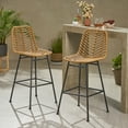 thumbnail image 4 of Wicker Bar Stools Outdoor Rattan Barstools Patio Bar Stool Set,&nbsp;2-Pack Faux Rattan Woven Seat and Black Iron Frame, Modern Design for Garden Backyard Seating, Light Brown 28.75" Seat Height, 4 of 11