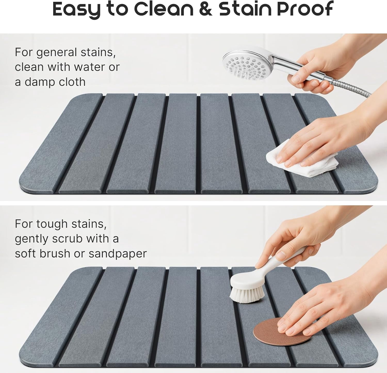 ANHXN Foldable Stone Bath Mat with Non Slip Rubber Base, Highly Absorbent Quick Drying Diatomaceous Earth Mat for Bathroom Use, Easy to Store and Clean