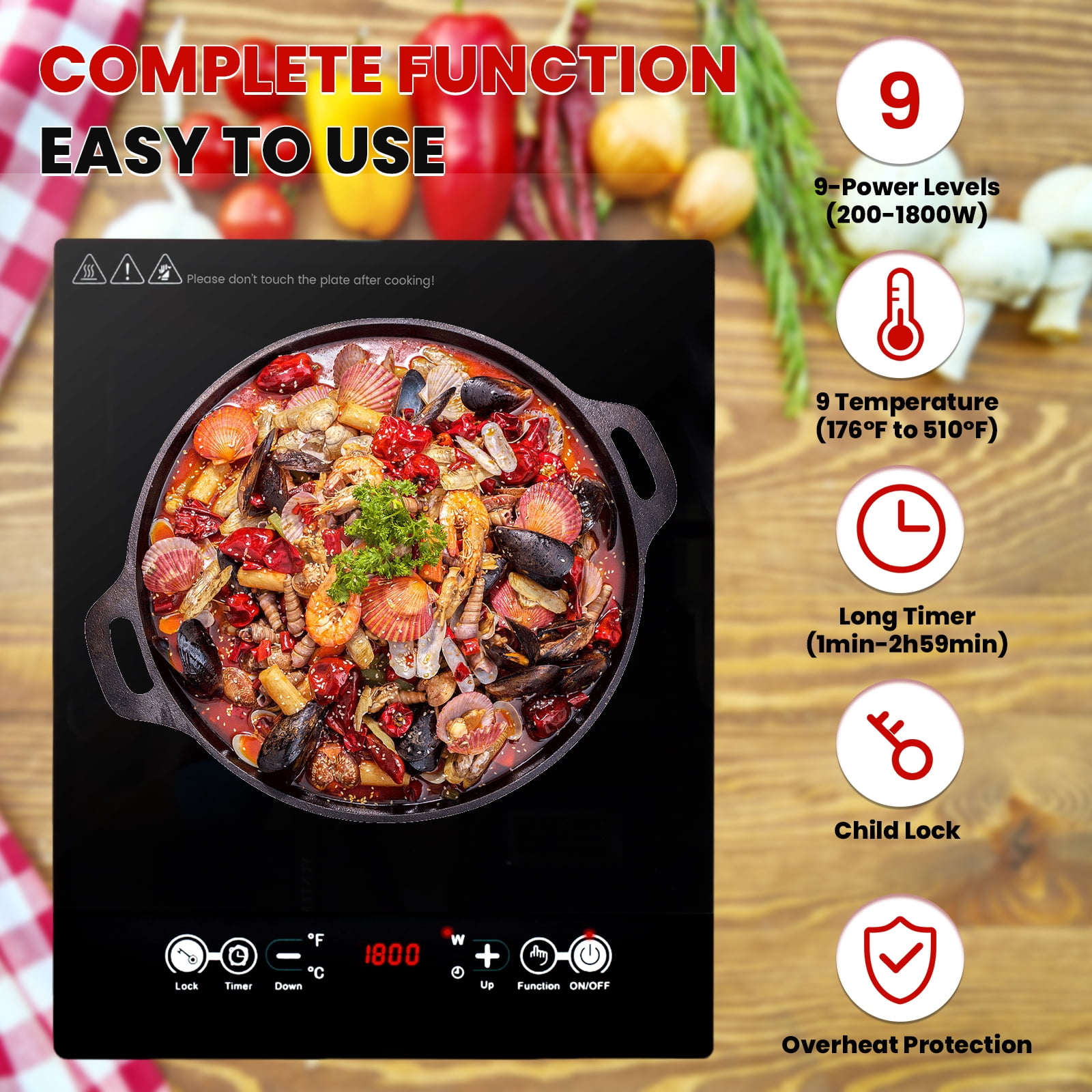 iMeshbean Portable Electric Cooktop Electric Stove Single Burner Ceramic Cooktop 1800W 110