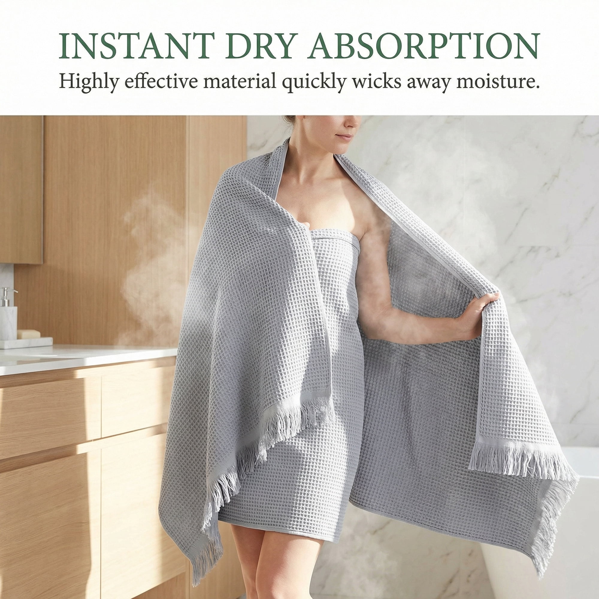 Unique Bargains Highly Absorbent Waffle Bath Towel 2 Pack Grey 71"x35"