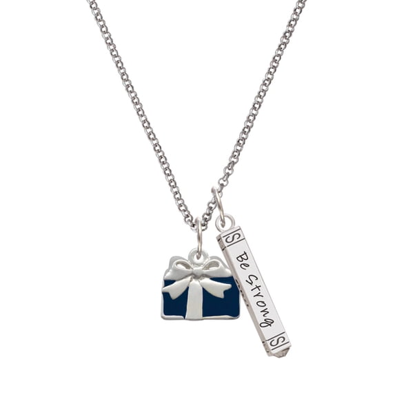 Delight Jewelry Silvertone Blue Present Silvertone Be Strong and Courageous Bar Charm Necklace, 23"