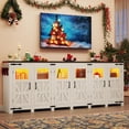 thumbnail image 2 of ChVans LED Farmhouse TV stand for up to 100" TVs with Power Outlet, 95.3" Large Entertainment Center Console Table, 35.4" Tall Rustic Media Console w/Storage Shelves for Living Room, 2 of 8