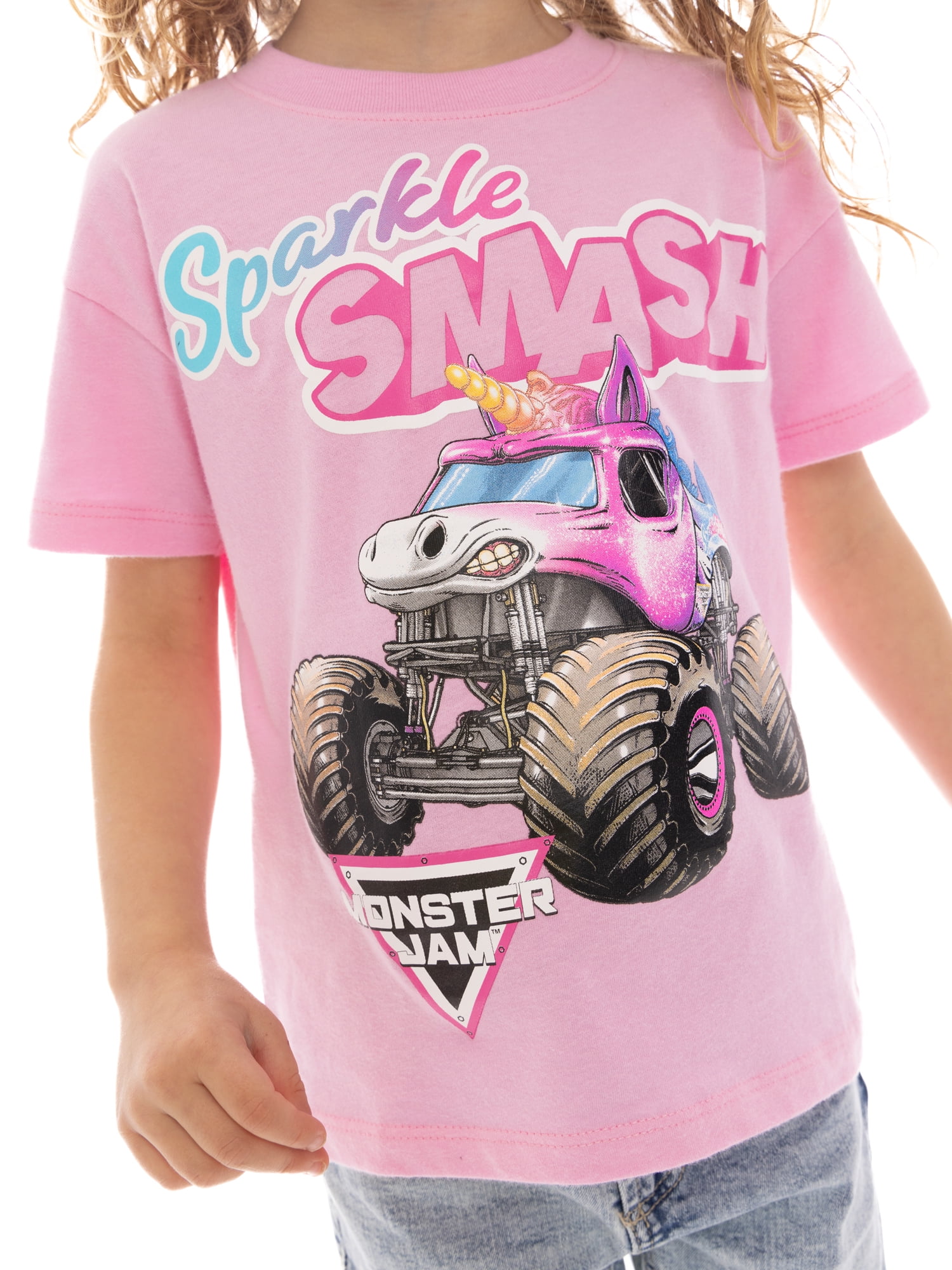 Monster Jam Toddler Girls Sparkle Smash Graphic Tee, Sizes 12M-5T