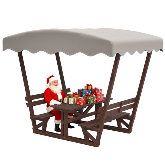 LiviNest Outdoor Wooden Pavilion with Canopy & Benches: All-Weather Solid Fir Wood Picnic Table Set for 6 Adults - Tool-Free Assembly for Backyard, Deck & Lakeside Vacation Homes