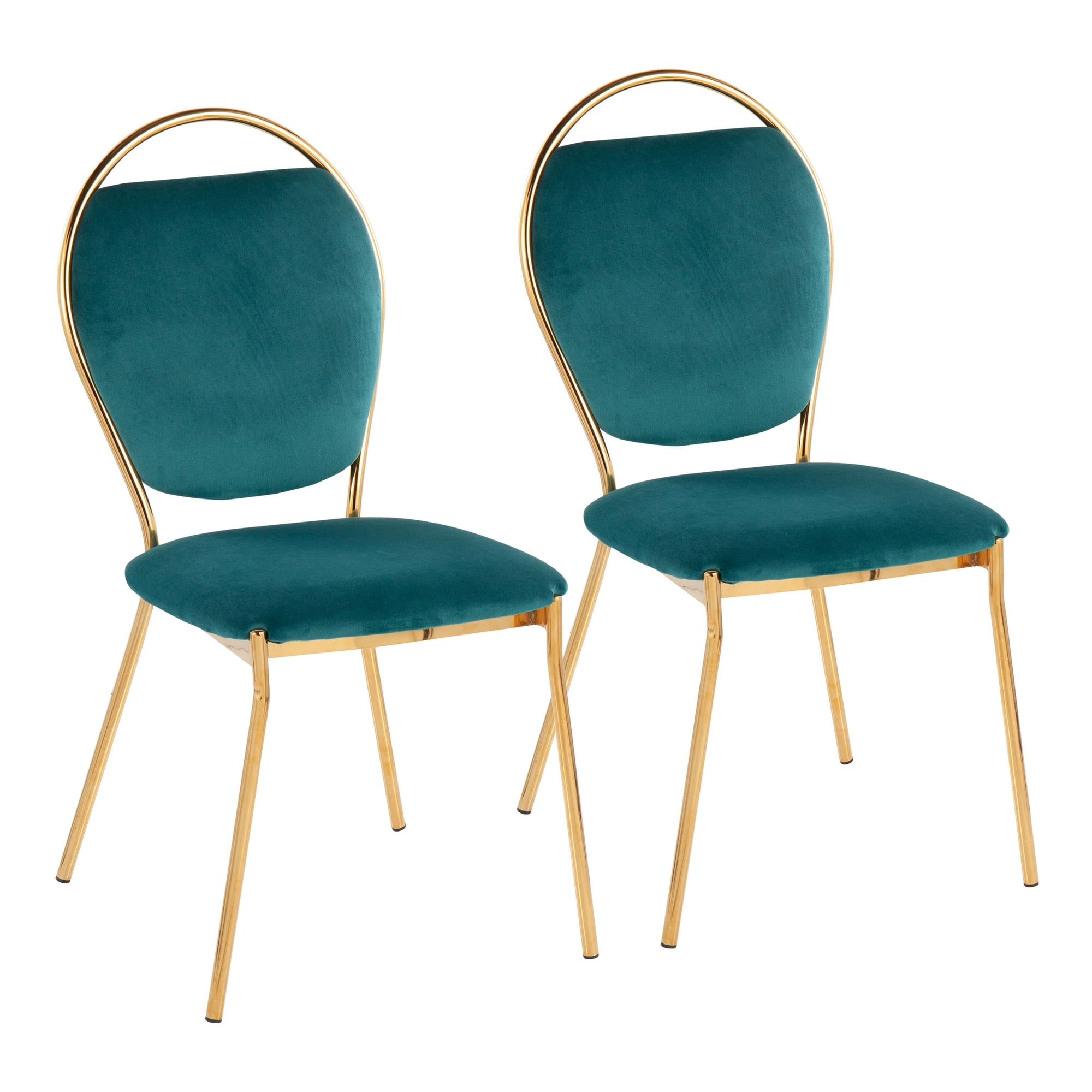 Dining Chair, Set of 2, Green Velvet Upholstery with Gold Metal Curved Frame and Tapered Legs, Contemporary Glam Style Seating for Dining Room, 250 lbs Weight Capacity per Chair