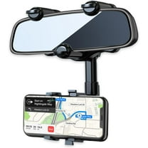 Car Rearview Mirror Phone Holder, 360° Rotating Rearview Mirror Holder, Adjustable Arm Length, Multi-function and GPS Universal for All Smartphones in Cars