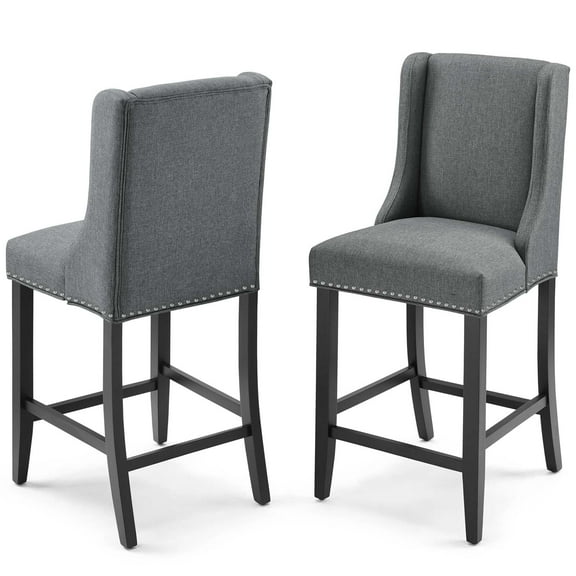 Counter Stool Chair, Set of 2, Fabric, Wood, Grey Gray, Modern Contemporary Urban Design, Bar Pub Cafe Bistro Hotel Restaurant Hospitality