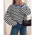 thumbnail image 6 of BTFBM Women's Lightweight Oversized Striped Sweater | Soft Knit Cozy Sweaters, Crew Neck Long Sleeve Pullover, y2k Color Block, Casual Holiday Outfits, Winter Fall Clothes, 6 of 8