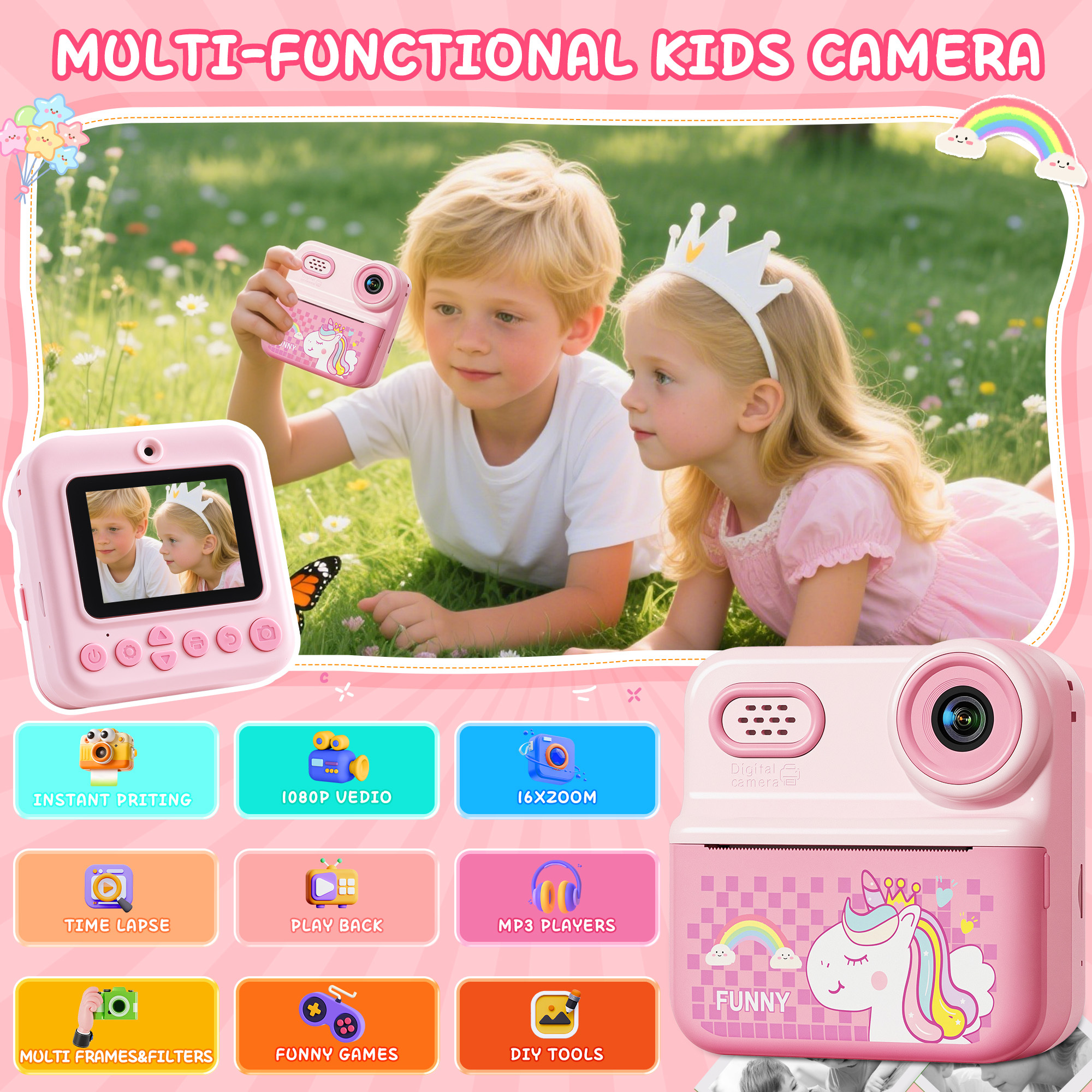 ALLJOY Instant Print Kids Camera with 64GB SD Card, Pink photo 5