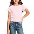 thumbnail image 4 of Acaics Girls Short Sleeve Raglan Crop Top, Soft Stretch Solid Color Crew Neck Casual Summer Tee Shirt for Teen Kids Girls 4-15 Years Old, 4 of 9