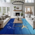 thumbnail image 3 of 6'x9' Area Rugs, Starfish Blue Indoor Outdoor Area Rug for Living Room Bedroom, Ocean Coastal Gradient Wood Grain Washable Bathroom Rugs Kitchen Floor Carpet Mats Home Decor Aesthetic, 3 of 8