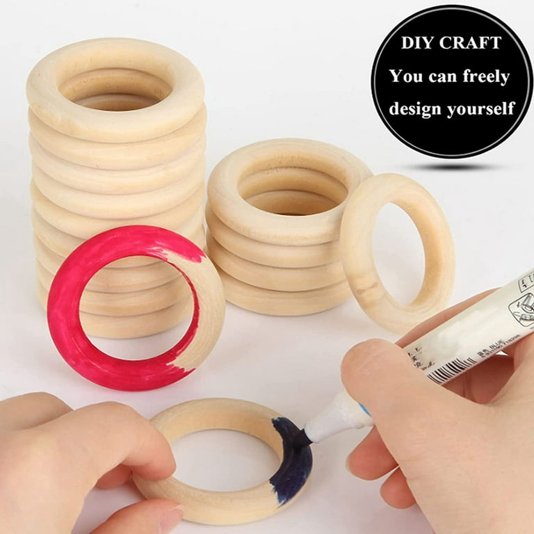 100PCS Natural Wood Rings for Crafts 55mm Lace Rings Solid Wood Rings for ,  Jewelry Making 