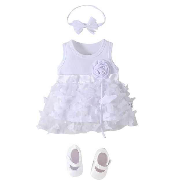 WEAIXIMIUNG Graduation Dresses Baby Girls Spring Summer Print Ruffle Sleeveless Dress Shoes Headbands 3Pc Clothing