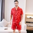 thumbnail image 3 of Men's Silk Pajama Set | Silky Satin | Short Sleeve Top and Shorts | Button Pajama Set, 3 of 8