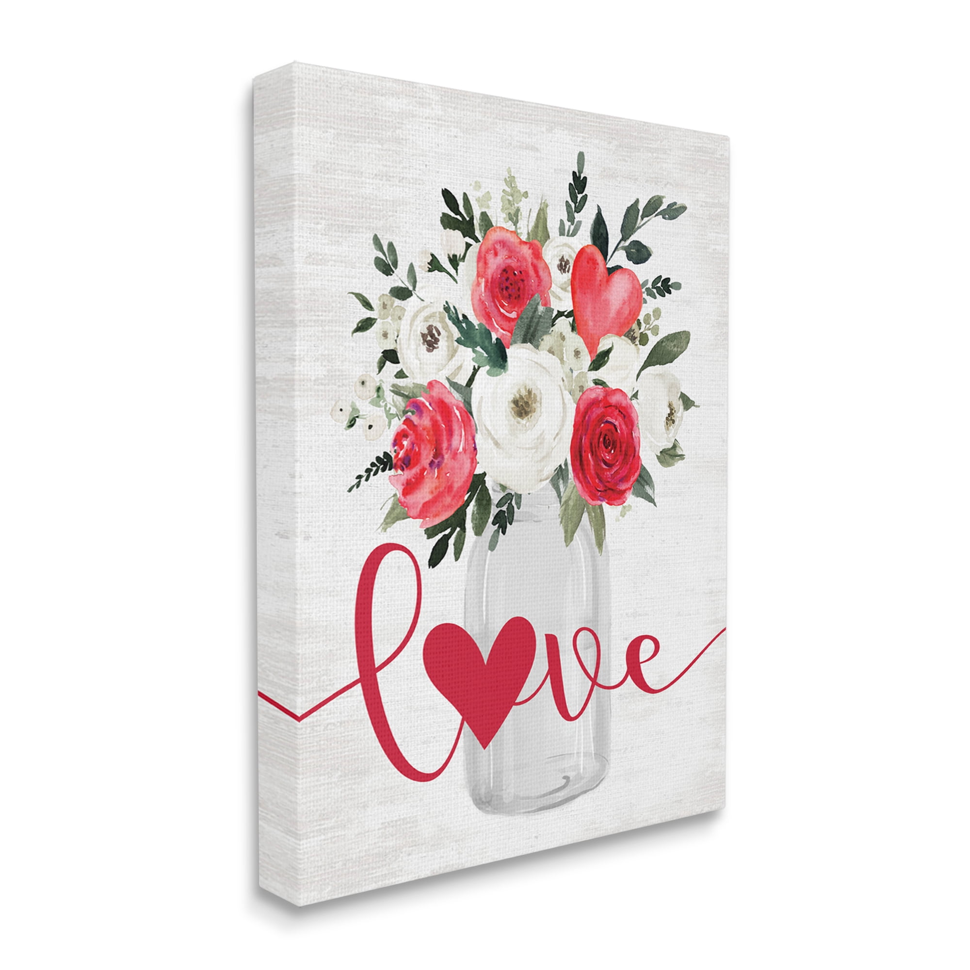 Stupell Industries Floral Valentine's Love Bouquet Botanical & Floral Painting Gallery Wrapped Canvas Art Print Wall Art, 24 x 30