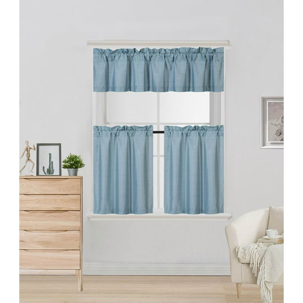 LUXURY 3PC KITCHEN CURTAIN TEAL K4 COLOR CURTAIN VALANCE AND TIERS 24
