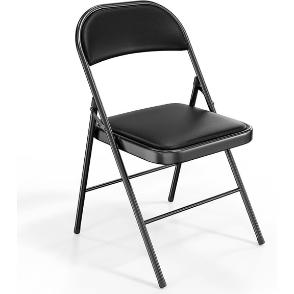 QHTER 1 Pack Folding Chairs with Padded Seats, Metal Frame with Pu Leather Seat & Back, Capacity 350 lbs, Set of 1, Black