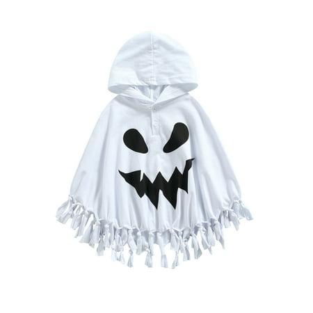 

EYIIYE Children Halloween White Pumpkin Face Printed Pattern Hooded Cape with Tassels