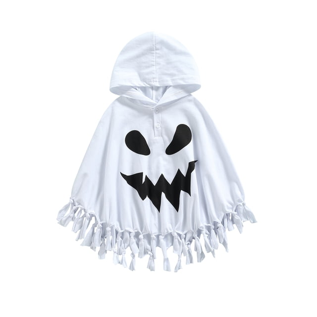 Gupgi Cape d'Halloween pour Enfants, Visage de Citrouille Blanc Imprimé, Cape à Capuche, 1-4 Ans