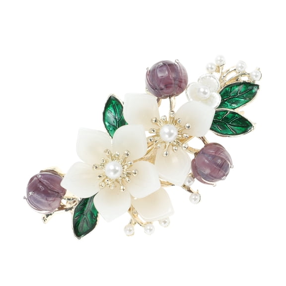 Unique Bargains Anagallis Flower French Barrette Hair Clips Purple Beige 1 Pc
