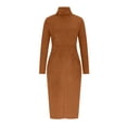 thumbnail image 5 of Gamivast Winter Dresses for Women Mock Neck Long Sleeve Fitted Bodycon Dress Warm Midi Dress Faux Suede Slim Fit Solid Elegant Work Office Party Date Night, 5 of 6